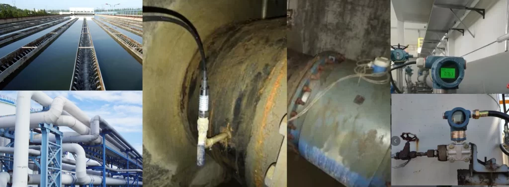 Field installation of pressure and flow transmitters inside a water pipeline chamber with cable connections to the control room